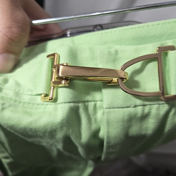 Chaps Malibu Somerset Green Shorts NWT Sz 12 Gold Buckle - Picture 3 of 10